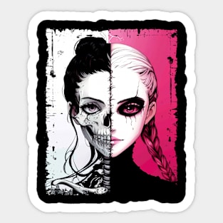 Skull Girl Bad Good Pink Split Sticker